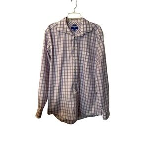 Egara 17-17.5 Men Purple Lavender White Plaid Button Down Shirt XLT Tall‎ Long